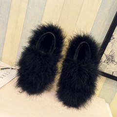 2017 new winter ostrich hair with a furry shoes slip-on sweet peas female Crocs shoes Fu Thirty-eight Black (with Terry)
