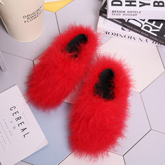 2017 new winter ostrich hair with a furry shoes slip-on sweet peas female Crocs shoes Fu Thirty-eight Red (single)