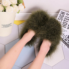 2017 new winter ostrich hair with a furry shoes slip-on sweet peas female Crocs shoes Fu Thirty-eight Ink green (single)