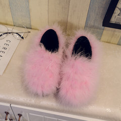 2017 new winter ostrich hair with a furry shoes slip-on sweet peas female Crocs shoes Fu Thirty-eight Pink (with Terry)