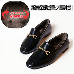 Korean all-match scoop shoes autumn new 2017 British style small leather shoes black horsebit loafer flat shoes Thirty-eight Black Cashmere
