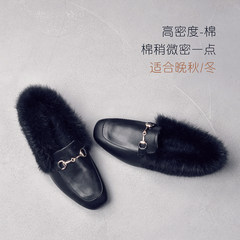 Maomao shoes Girls Winter 2017 new Korean all-match plus velvet flat shoes female British shoes shoes Doug rabbit Thirty-eight Black rabbit