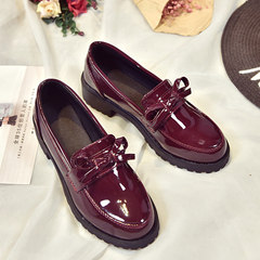 British style shoes 2017 new winter leisure shoes all-match a documentary rough sets foot students plus velvet shoes Thirty-eight Claret
