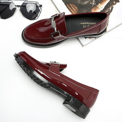 British style shoes with velvet 2017 in autumn and winter the new Lok Fu flat shoes leather shoes, shoes. Thirty-eight Claret