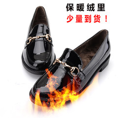 In the autumn of 2017 new Korean all-match shoes leather shoes British style flat flat with women shoe scoop shoes Thirty-eight Black patent leather velvet Maxianshan [BF5566] debit