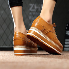 Autumn and winter Bullock shoes platform shoes Korean increased plus velvet leather casual British flat shoes Thirty-eight Increase brown in 1166
