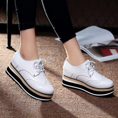 Autumn and winter Bullock shoes platform shoes Korean increased plus velvet leather casual British flat shoes Thirty-eight 1166 increase black, low white