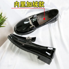 British style shoes with velvet 2017 in autumn and winter the new Lok Fu flat shoes leather shoes, shoes. Thirty-eight Black (with velvet)