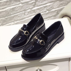 A small black leather shoes fall 2017 New Retro British style student all-match flat loafer shoes Thirty-eight Black Buckle (with NAP)
