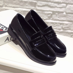 A small black leather shoes fall 2017 New Retro British style student all-match flat loafer shoes Thirty-eight Black light plate (with NAP)