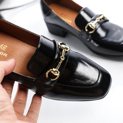 British style shoes fall 2017 new loafer shoes with thick square retro Korean female all-match shoes Thirty-nine black