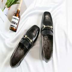 British style shoes fall 2017 new loafer shoes with thick square retro Korean female all-match shoes Thirty-eight Black (with velvet)
