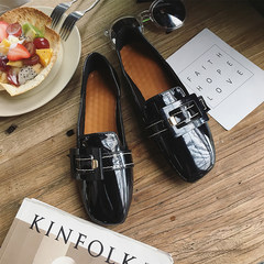 Fall flat square peas shoes summer 2017 new lazy shoes buckle shoes shallow mouth thin loafer Thirty-eight black