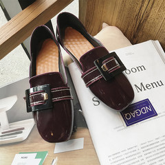Fall flat square peas shoes summer 2017 new lazy shoes buckle shoes shallow mouth thin loafer Thirty-eight Purplish red