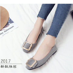 Flat shoes and 2017 new light Plus Size Black Beanie plush velvet women work shoes scoop Thirty-five gray