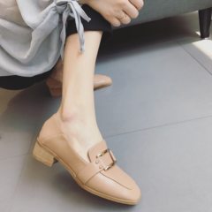 In the autumn of 2017 new Korean British style shoes retro loafer with coarse all-match buckle shoes female students Thirty-eight Apricot