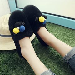 2017 spring and autumn fur shoes, flat peas shoes, cute shallow kick, lazy shoes, Korean suede women's shoes Thirty-eight Black 998