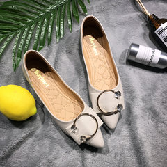Shallow mouth flat shoes female autumn 2017 new all-match Korean pointed shoes soft bottom size shoes 41-43 summer Thirty-eight Apricot