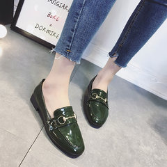 2017 new Korean all-match shoes fall flat shoes female British society Doug Harajuku soft sister small leather shoes Thirty-eight Blackish green