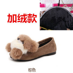 2017 new flats in the spring and autumn shoes all-match Doug shoes shoes adorable Bear Plush pointed gourd lazy shoes Thirty-seven Camel
