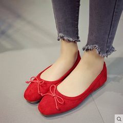 The fall of the new square Doug Crocs shallow mouth flats for pregnant women shoes loafer Bow Shoes slip-on Thirty-eight Big red