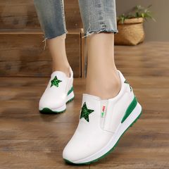 The increase in autumn and winter with thick velvet shoes with white shoe muffin bottom slope all-match leisure loafer pedal shoes Thirty-eight White green A05
