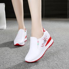 The increase in autumn and winter with thick velvet shoes with white shoe muffin bottom slope all-match leisure loafer pedal shoes Thirty-eight White Red
