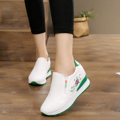 The increase in autumn and winter with thick velvet shoes with white shoe muffin bottom slope all-match leisure loafer pedal shoes Thirty-eight White green
