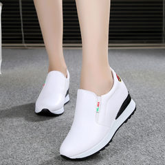 The increase in autumn and winter with thick velvet shoes with white shoe muffin bottom slope all-match leisure loafer pedal shoes Thirty-seven White black A01