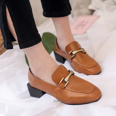 College English wind leather shoes 2017 spring and autumn new two wear Korean version of lucky shoes in the rough shoes shoes female tide Thirty-eight brown
