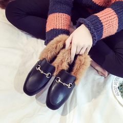 2017 new styles of shoes, retro fashion and plush shoes Thirty-eight Black lock