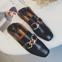 In the autumn of 2017 Lok Fu shoes with thick Vintage all-match Korean students a large code shoes with leather shoes Thirty-eight black