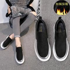 2017 new winter Korean all-match muffin shallow mouth thick bottom flat casual shoes femalemusicians fu shoes slip-on tide Thirty-eight Black [cotton added]