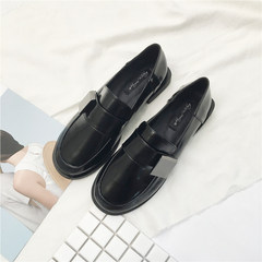 The British le fu shoes fall 2017 new single shoes black shoes with flat, flat wind Korean all-match scoop shoes Thirty-eight black