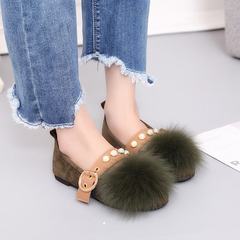 Cotton scoop shoe girl 2017 new style flat bottom plush shoes, female suede bean shoes big size women's 40414243 women shoes Thirty-eight Army green
