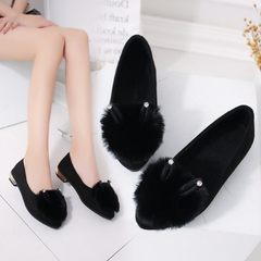 2017 autumn and winter Korean version sets foot rabbit ears shallow mouth, pointed flat bottom women's shoes, velvet fluffy peas, lazy shoes women Thirty-eight 117 black (with NAP)
