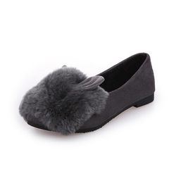 2017 autumn and winter Korean version sets foot rabbit ears shallow mouth, pointed flat bottom women's shoes, velvet fluffy peas, lazy shoes women Thirty-seven Grey (with velvet)
