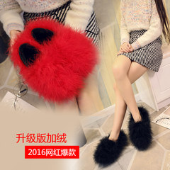 2017 new winter ostrich hair with a furry shoes slip-on sweet peas female Crocs shoes Fu Thirty-eight Chocolate (single)