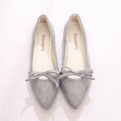 Korean summer new shoes all-match pointed shoes with flat flat mouth comfortable casual shoes female sweet bowknot Thirty-six Light grey