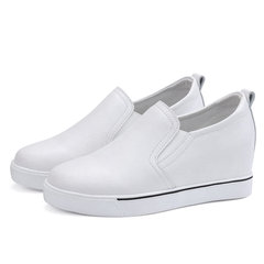 Autumn and winter new leather leather shoes, single shoes, pedal lazy shoes, women autumn shoes, casual shoes increase cashmere women's shoes Thirty-eight white