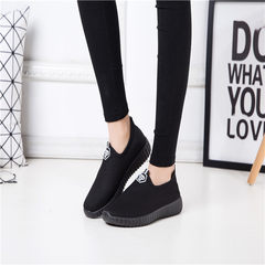 Autumn and winter suede shoes, lady lazy shoes, student tie UPS, low floor flat leisure, old Beijing pedal canvas shoes Thirty-eight Black nickel color