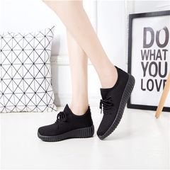 Autumn and winter suede shoes, lady lazy shoes, student tie UPS, low floor flat leisure, old Beijing pedal canvas shoes Thirty-five black
