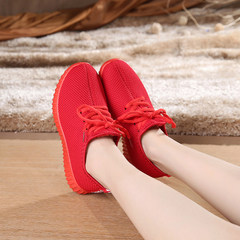 Autumn and winter suede shoes, lady lazy shoes, student tie UPS, low floor flat leisure, old Beijing pedal canvas shoes Thirty-eight Watermelon Red