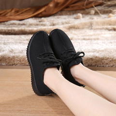 Autumn and winter suede shoes, lady lazy shoes, student tie UPS, low floor flat leisure, old Beijing pedal canvas shoes Thirty-eight Black gold