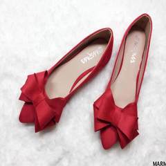 2017 spring flat shoes, women's work shoes, bow tie, women's shoes, big size, 41-4344 bridal shoes, wedding shoes Thirty-eight Watermelon Red