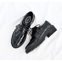 The wind in autumn with thick shoes with thick soles all-match Korean platform shoes Bullock shoes retro shoes women Thirty-eight Black (Dan Li)