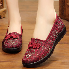 Old Beijing cloth shoes female flat with mother, middle aged and old people shoes, old man embroidered flat bottom grandma shoes big code 41 autumn 43 Thirty-eight (single shoes 7170-15 red a)