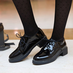 A small black leather shoes 2017 female new fall all-match Korean students Harajuku flat shoes shoes British Wind tide Thirty-eight Black light