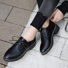 A small black leather shoes 2017 female new fall all-match Korean students Harajuku flat shoes shoes British Wind tide Thirty-eight Black matte with velvet