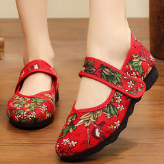 Old Beijing cloth shoes female flat with mother, middle aged and old people shoes, old man embroidered flat bottom grandma shoes big code 41 autumn 43 Thirty-eight (single shoe GS2059-1 red a)
